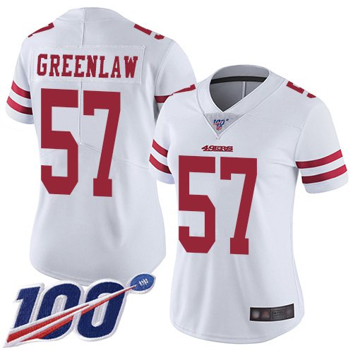 San Francisco 49ers Limited White Women Dre Greenlaw Road NFL Jersey #57 100th Season Vapor Untouchable